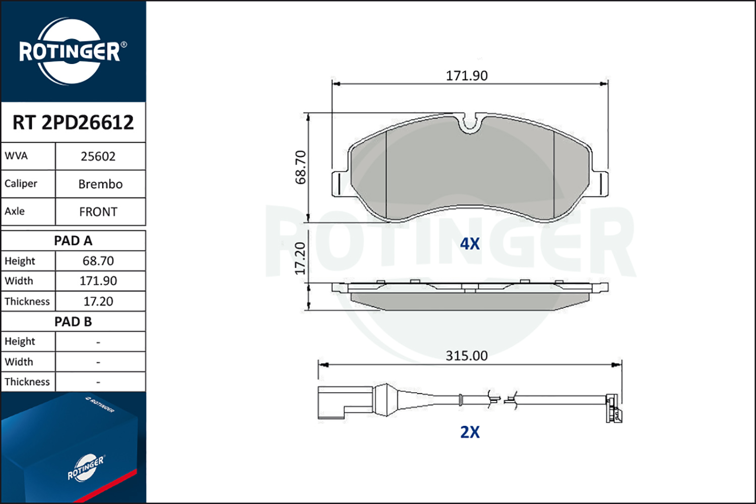 Set placute frana,frana disc RT 2PD26612 ROTINGER